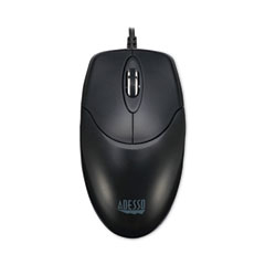 Adesso Three-Button Desktop Optical Scroll USB Mouse, USB 2.0, Left/Right Hand Use, Black